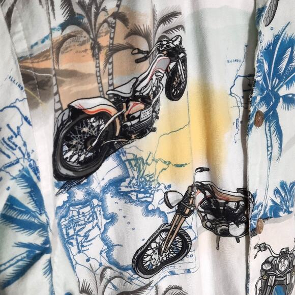 Newport Blue M Shirt Men's Hawaiian Motorcycle Palm Tree Cotton Rayon Aloha - Picture 5 of 7